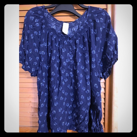Faded Glory Tops - Faded Glory Dark Blue Floral Blouse 3X